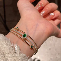 Mode Sieraden Armbanden Voor Vrouwen Meisje Glans Goud Kleur Gemaakt Smaragd Zirkoon Mode Feest Luxe Accessoires Manchet Armbanden