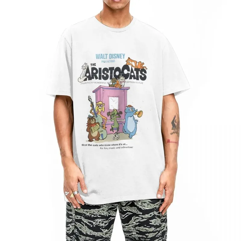 Camisetas estampadas de Los Aristogatos para hombre, playeras de manga corta con estampado de gatos que tocan el Piano, Tops diarios cómodos, informales, versátiles de moda