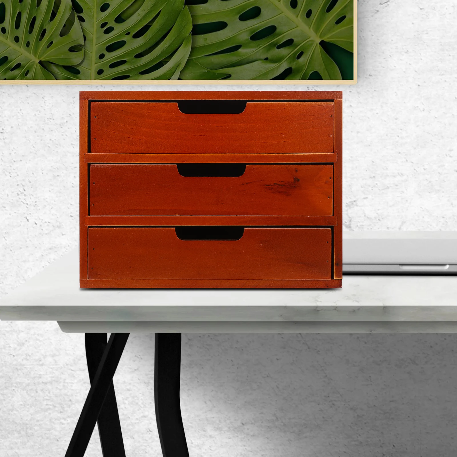 

Three Tier Wood Storage Drawers Cabinet Desktop Organizer with Drawers Large Capacity Wood Makeup Desk Stationary