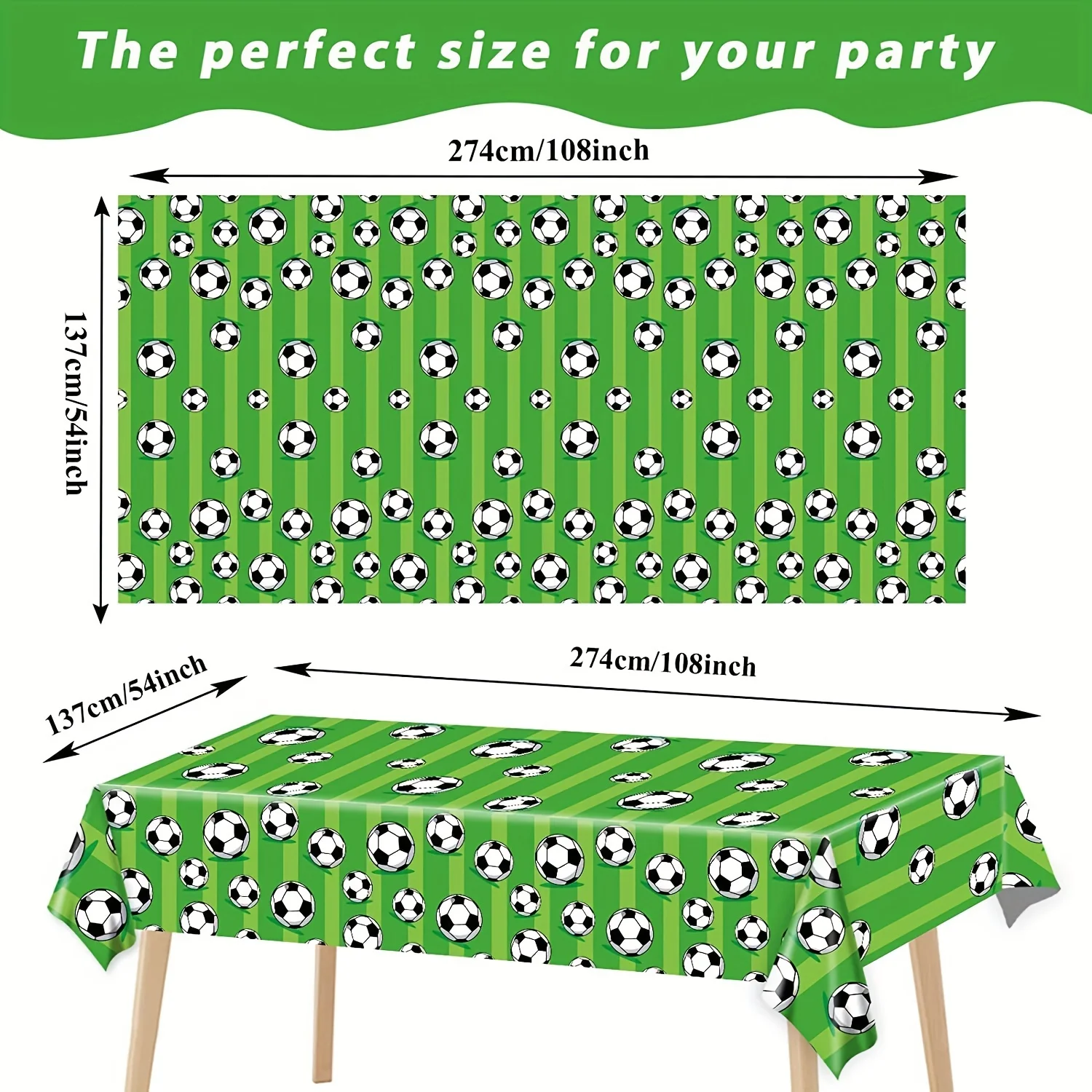 1pcs Soccer Themed Green Disposable Tablecloth Football Field Striped Tablecloth Boys' Birthday Party Single Party Outdoor Event view 2