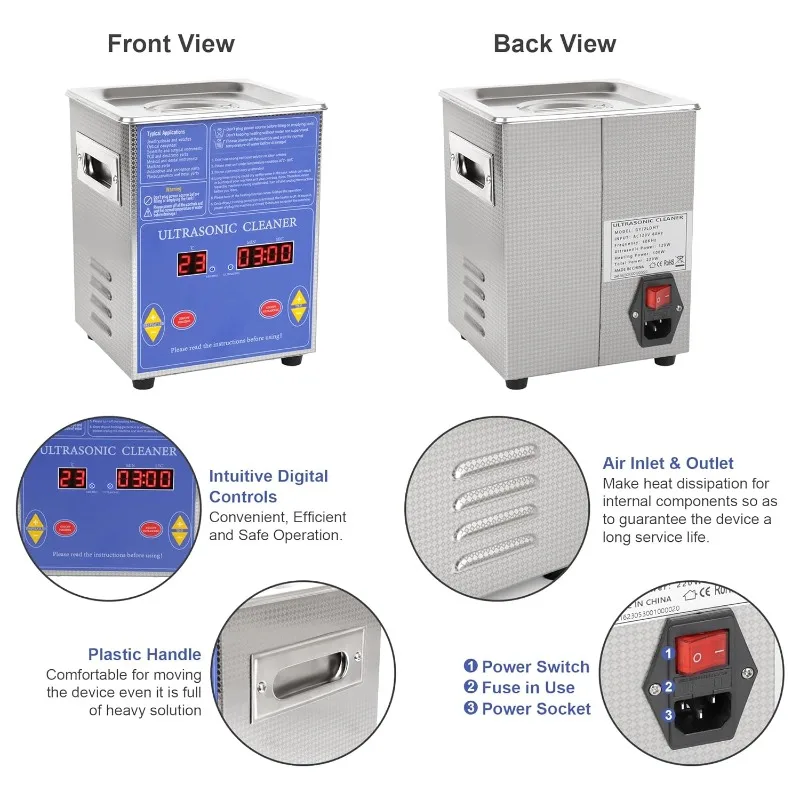 Kendal Commercial Grade 120W 2L Ultrasonic Cleaner 40kHz w/จับเวลาและเครื่องทําความร้อนเครื่องทําความสะอาด, สําหรับนาฬิกา Instruments อุตสาหกรรมชิ้นส่วน