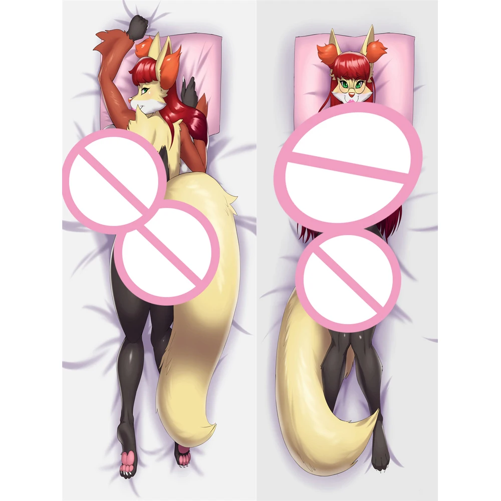 Funda de almohada Dakimakura de Anime peluda Anthro Fox Delphox, funda de almohada personalizada con estampado de doble cara DIY