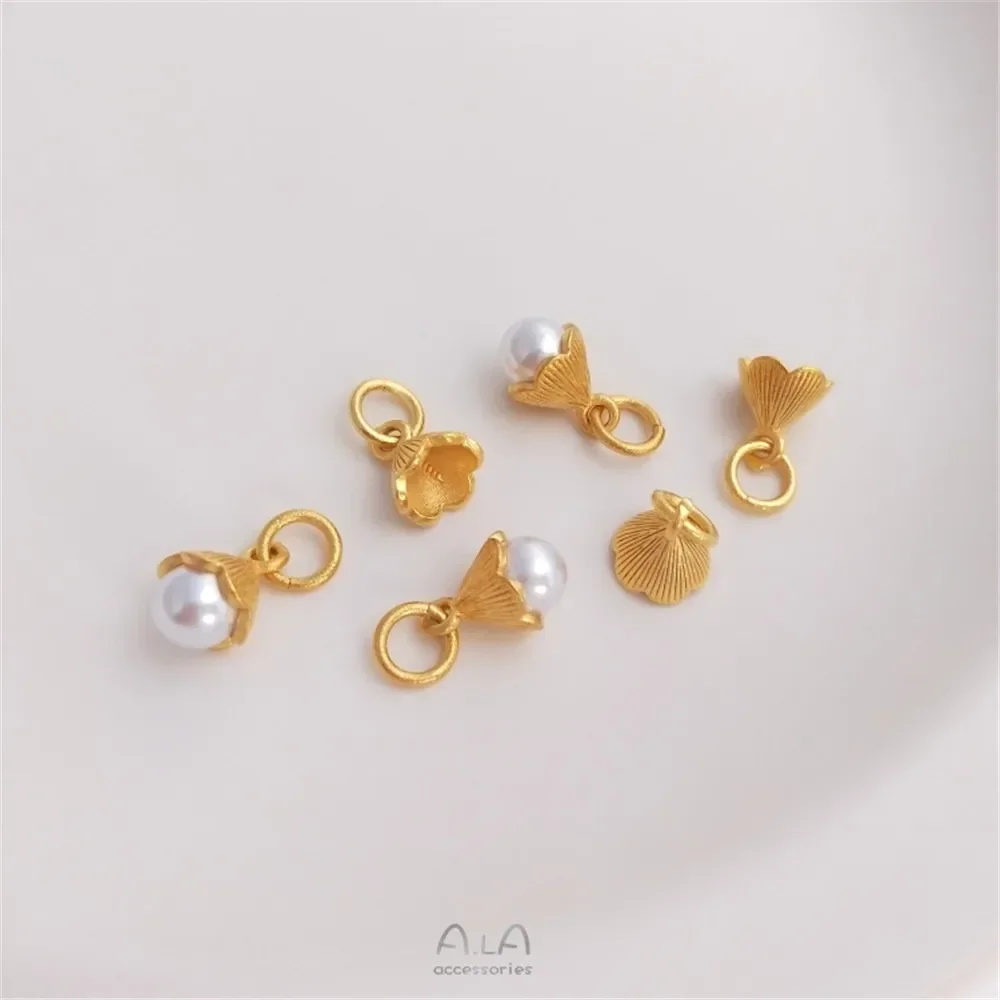 Sand Gold Half Hole Bead Cap, Flower Bud Pendant Pearl Jade Flower Holder DIY Handmade Jewelry Pendant Findings C099
