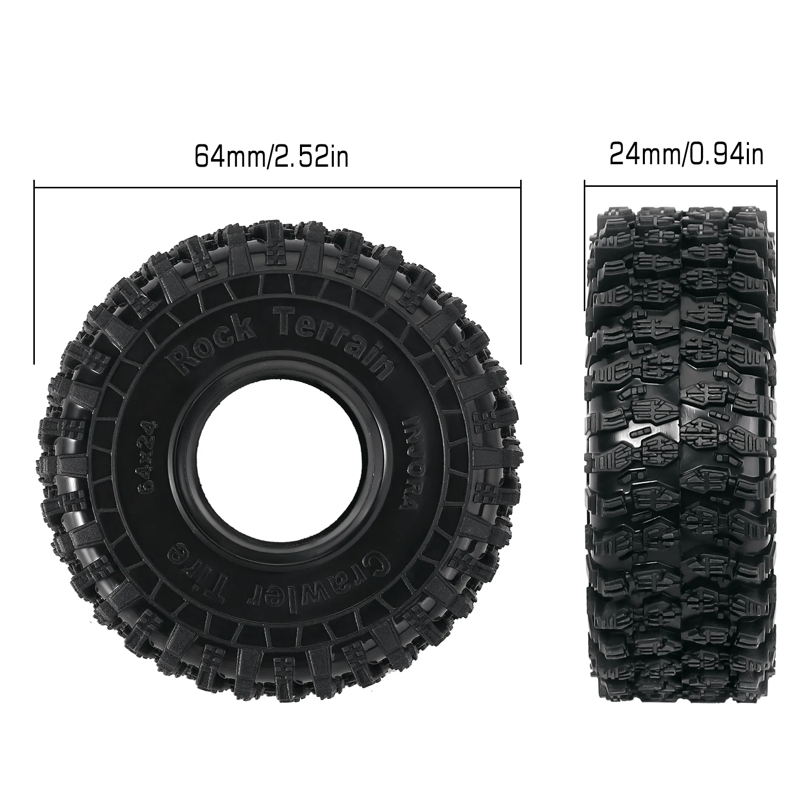 Injora super macio pegajoso 1.0 esteira rolante pneus 64*24mm para 1/18 1/24 rc esteira rolante carro axial scx24 fms fcx24 ax24 atualização (t1011)