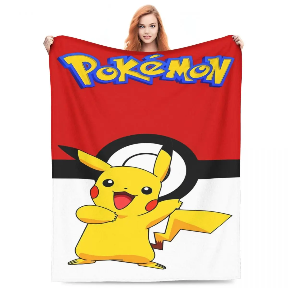 Poke-mon Pikachu Soft Warm Blanket Decorative Plush Throw Blanket Street Trend Living Room Flannel Bedspread Sofa Bed Cover