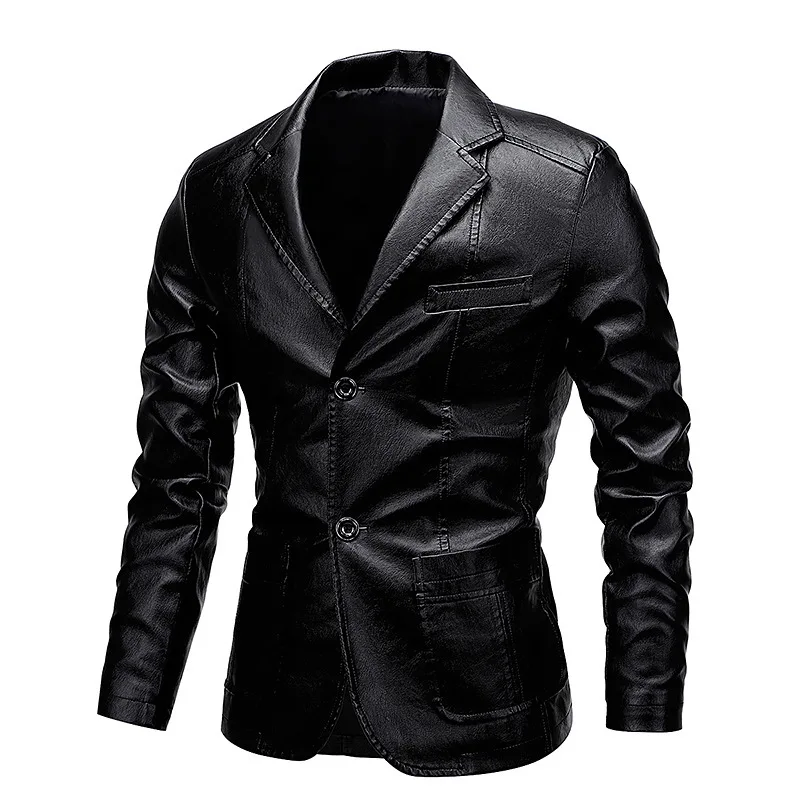 Foreign trade men's leather jacket 2023 autumn and winter new lapel versatile PU small suit leather jacket large leather jacket