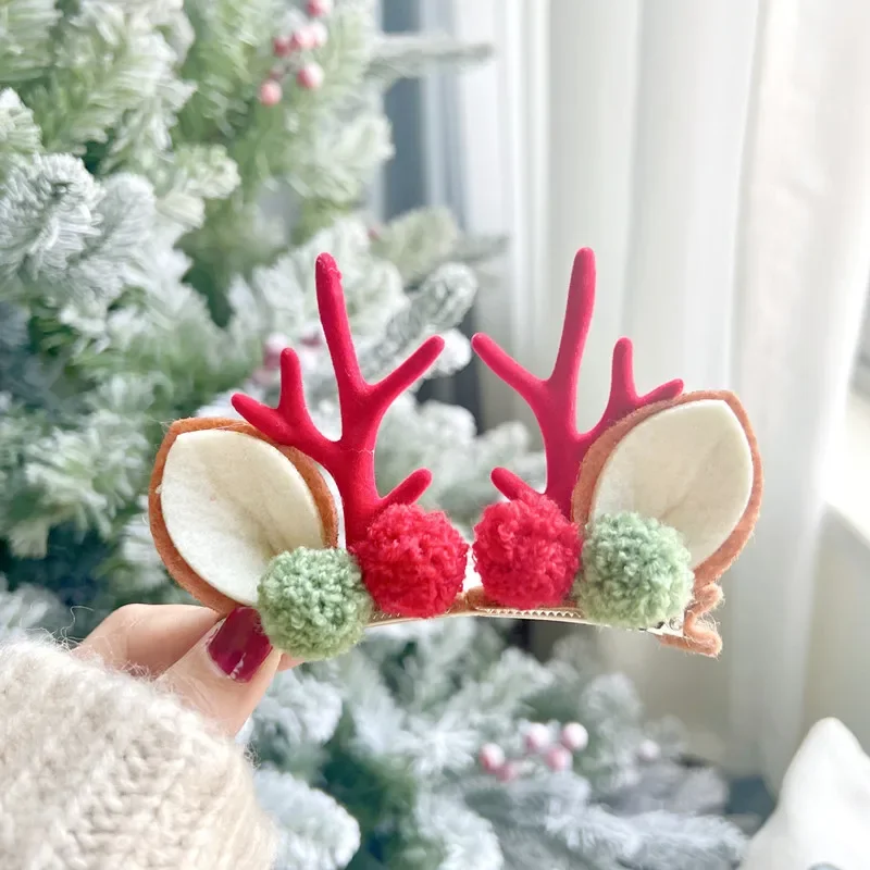 Christmas Antler Hair Clips Pendants Xmas Ornaments  2024 Merry Christmas Decor Gift For Girl Elk Hair AccessoriesHappy New Year