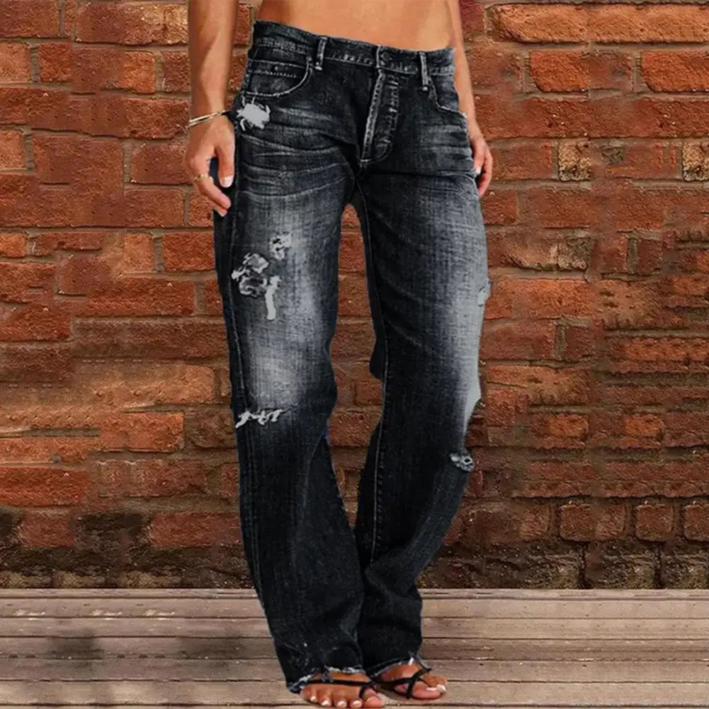 

High Waist Denim Pants Stylish High Waist Women's Jeans with Ripped Details Slim Fit Straight Leg Design Multiple for Daily