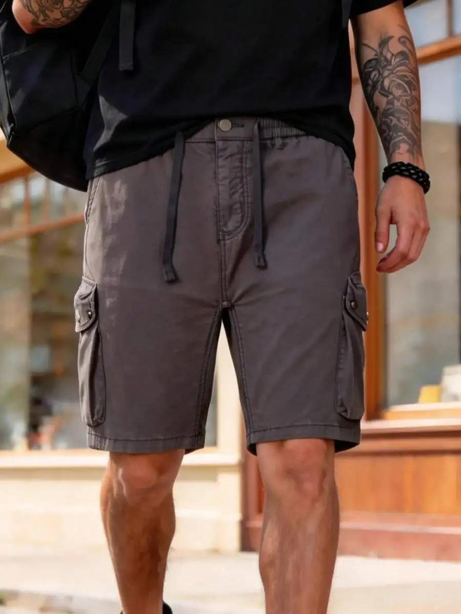 Men's  Cotton Cargo Shorts Elastic Drawstring Waist Flap Pockets Casual Daily Wear Comfortable Streetwear