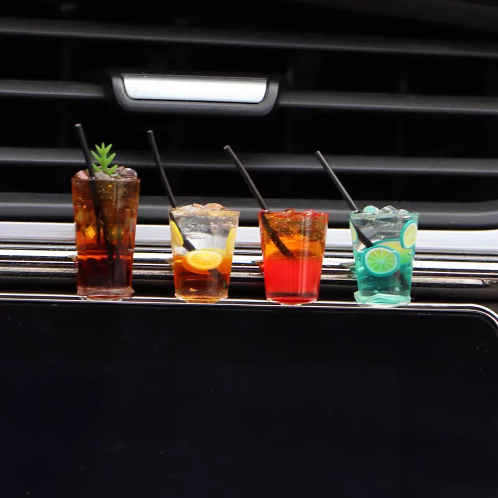 Funny Mini Drink Cup Car Ornaments Cute Simulation Iced Americano Iced Tea Drink Car Center Console Decorations Diy Crafts Gifts