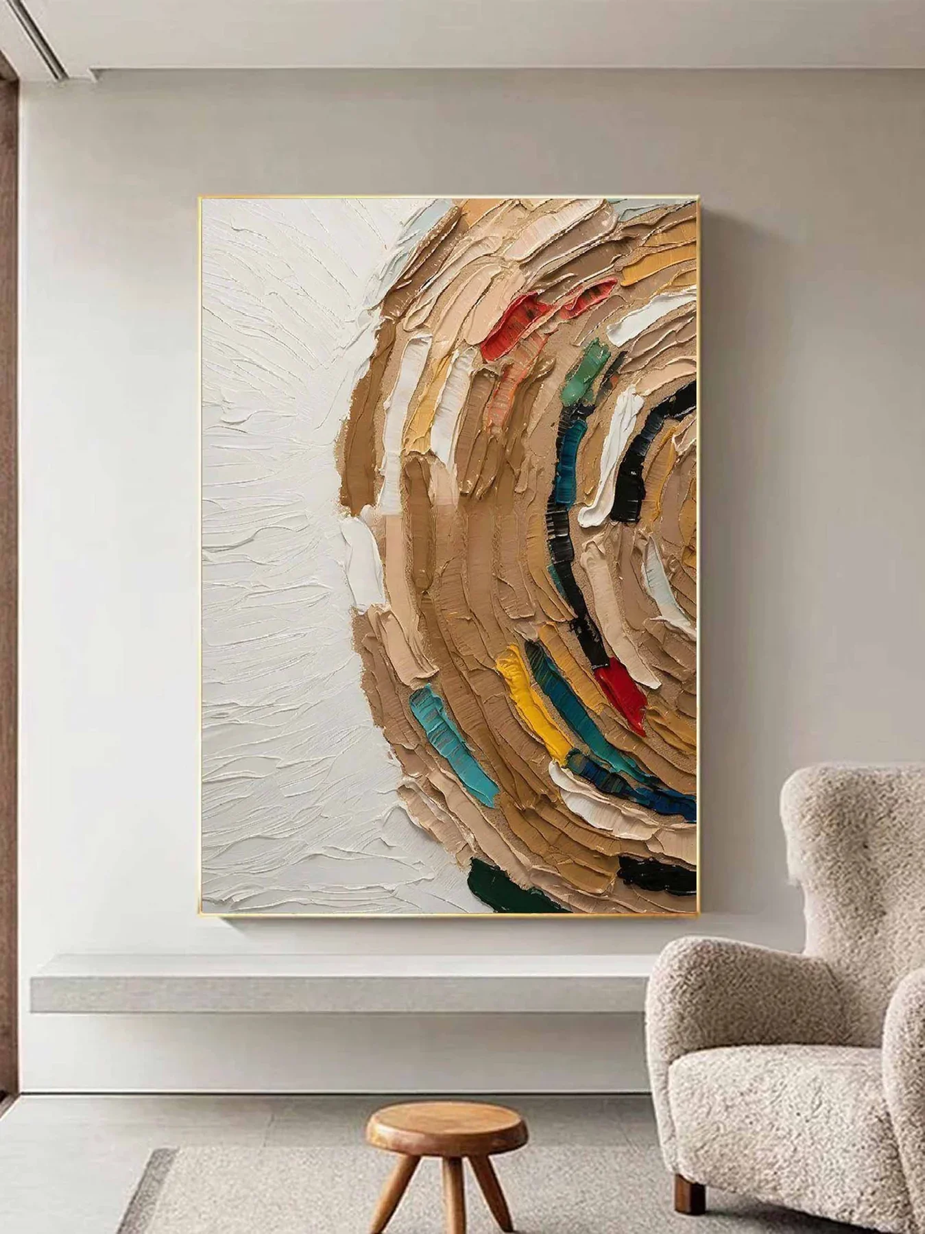 Abstract Handmade Oil Painting On Canvas Half Circle Collage Large Wall Art Home Decoration For Bedroom Dining Room Living Room