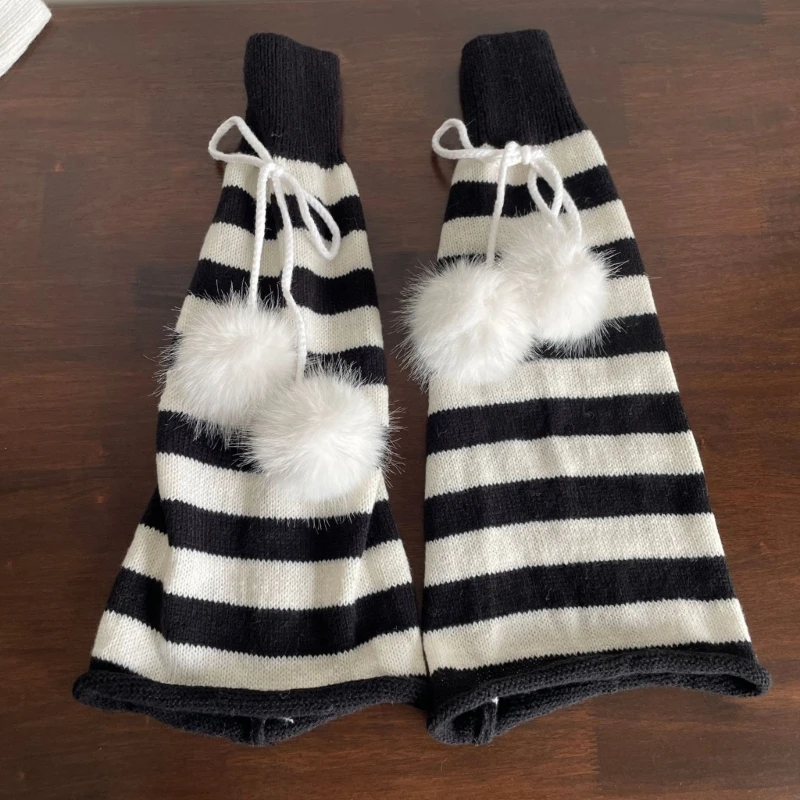 Bowknot Knitted Leg Covers Striped Pattern Flared Leg Warmers Streetwear