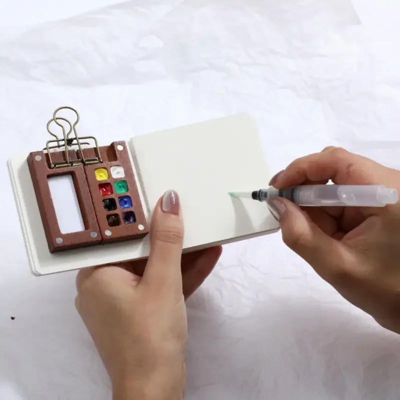 

8 Grids Travel Paint Palette Pocket Artist Watercolor Set Mini Watercolor Palette Set Wooden Grid Paint Box Gift for Kids