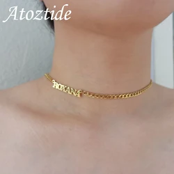 Atoztide Personalized Custom Sideways Name Necklace Stainless Steel for Women Choker Pendant Cuban Chain Birthday Jewelry Gift