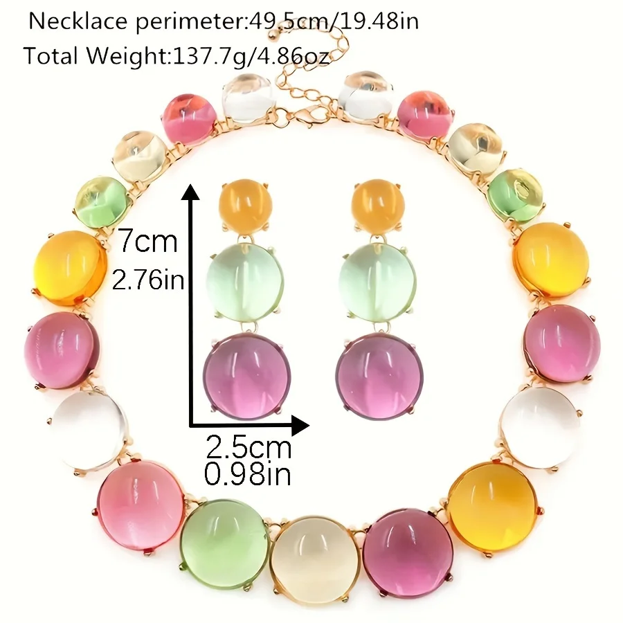 3pcs/set Earrings Necklace Resin Boho Jewelry Set Inlaid Waterish Gemstone Dainty Evening Party Decor Sweet Gift For Female