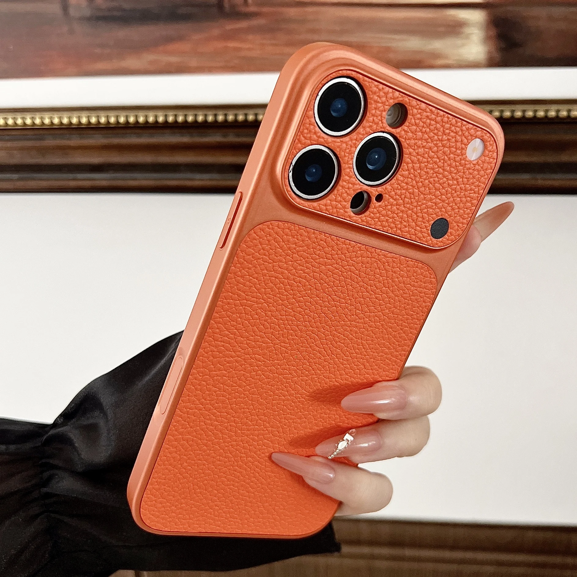 Original Lychee Leather Texture Case For iPhone 17 Air 16 15 14 Plus 13 12 11 Pro Max Camera Protection Shockproof Bumper Cover