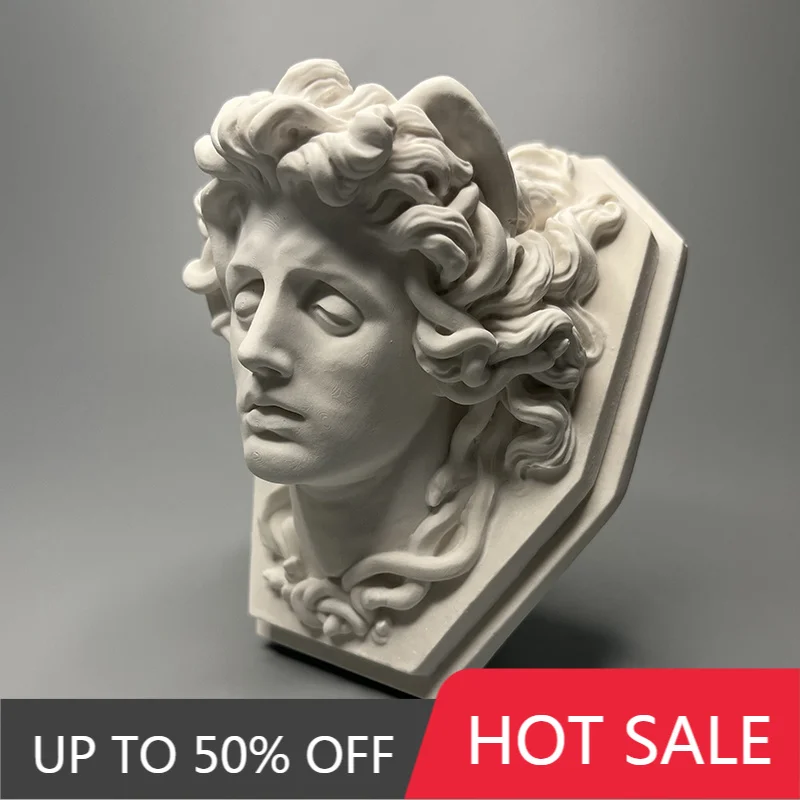 Modern Curly Hair Character Avatar Sculpture Book Countertop Ornament Relief White Plaster Figure Figurine Craft Home Decoration
