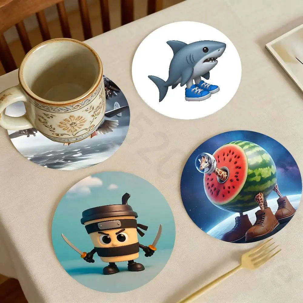 Art B-Brainrot T-Tralalero Wooden Cup Coaster Tea Coffee Beverage Colour Printing Cup Mat Home Restaurant Decorations
