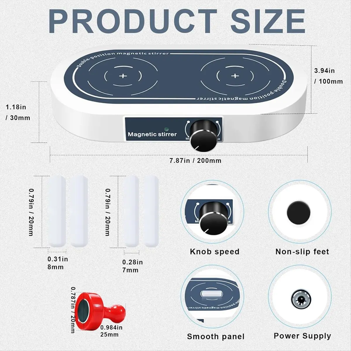 Reliable- Dual Position Magnetic Stirrer, 2x500ml Stir Plate,50-1500 RPM ,Synchronous Control Magnet Stirrer for Lab US Plug
