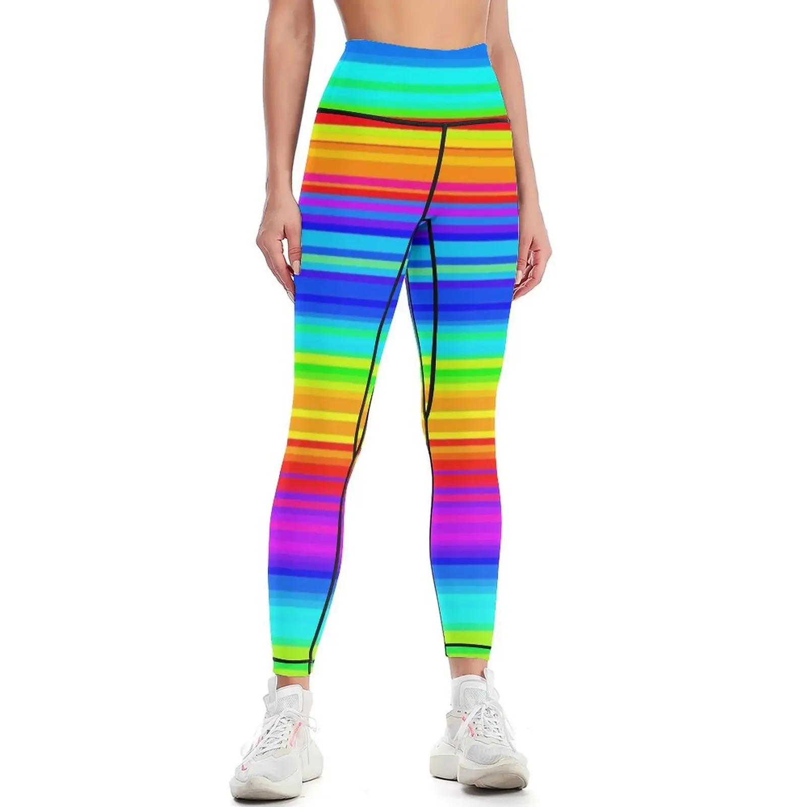 Rainbow Stripes Pattern Horizontal Stripes | Leggings gym womans sports tennis for sport set Womens Leggings