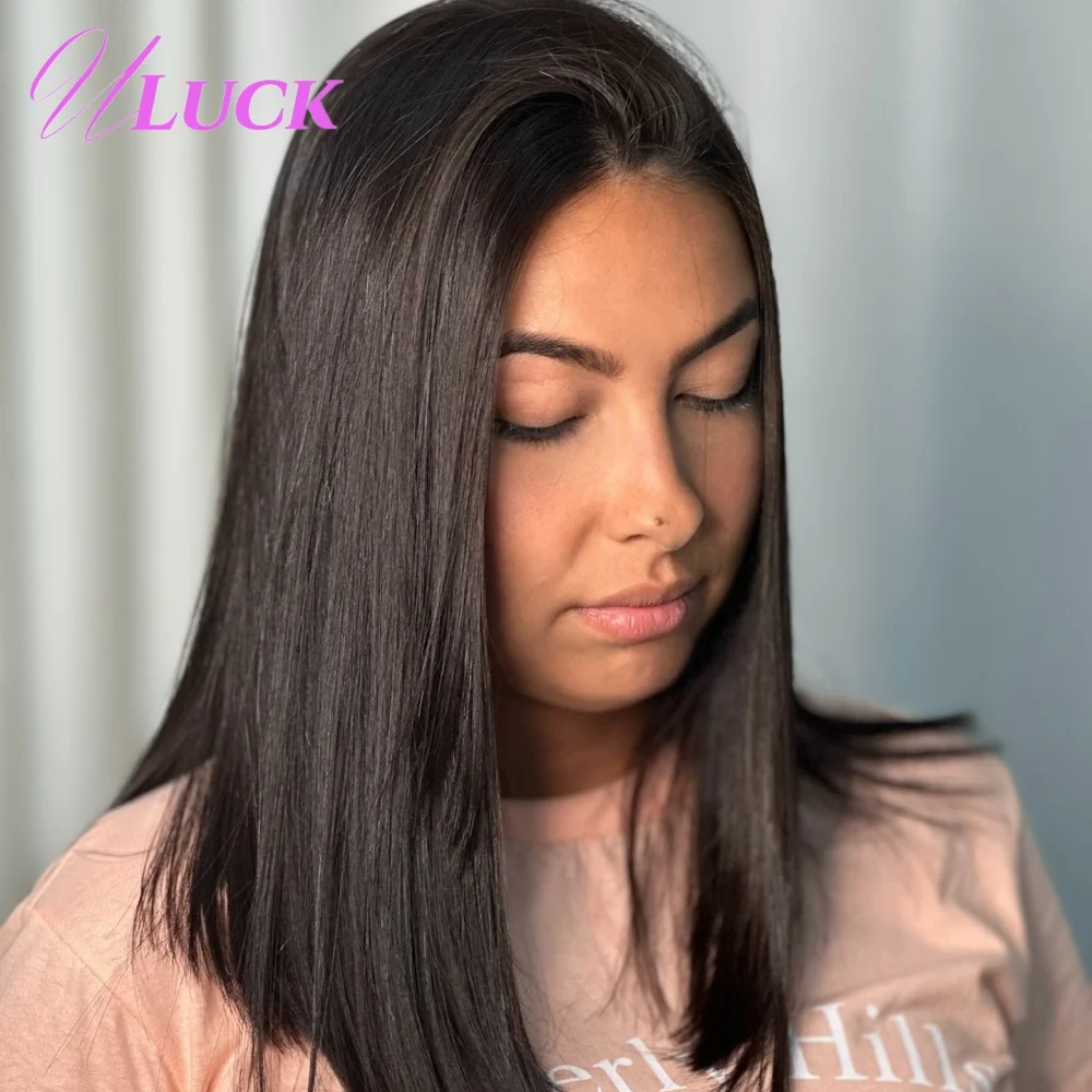

Uluck Straight Bob Wigs Double Drawn 200% Density Real Human Hair Wig Pre Plucked 13x4 Lace Frontal Wigs Ready To Wear For Women