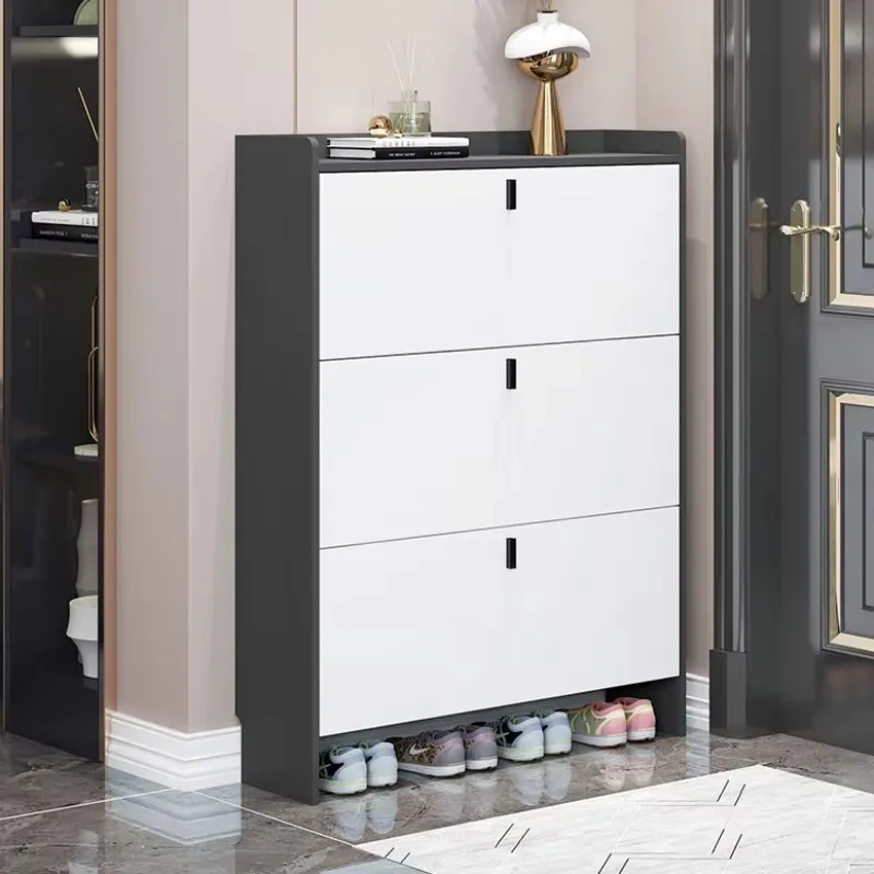 Ultra fino entrada sapato rack nórdico moderno montado ultra fino armário de sapato de luxo feminino madeira szafka na buty móveis
