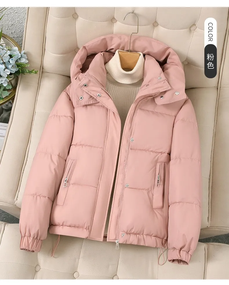 Hooded Thick Coat Short Length Urban Style with Loose Fit Long Sleeve Regular Sleeve Commuter Chic Zipper Closure Women Coats