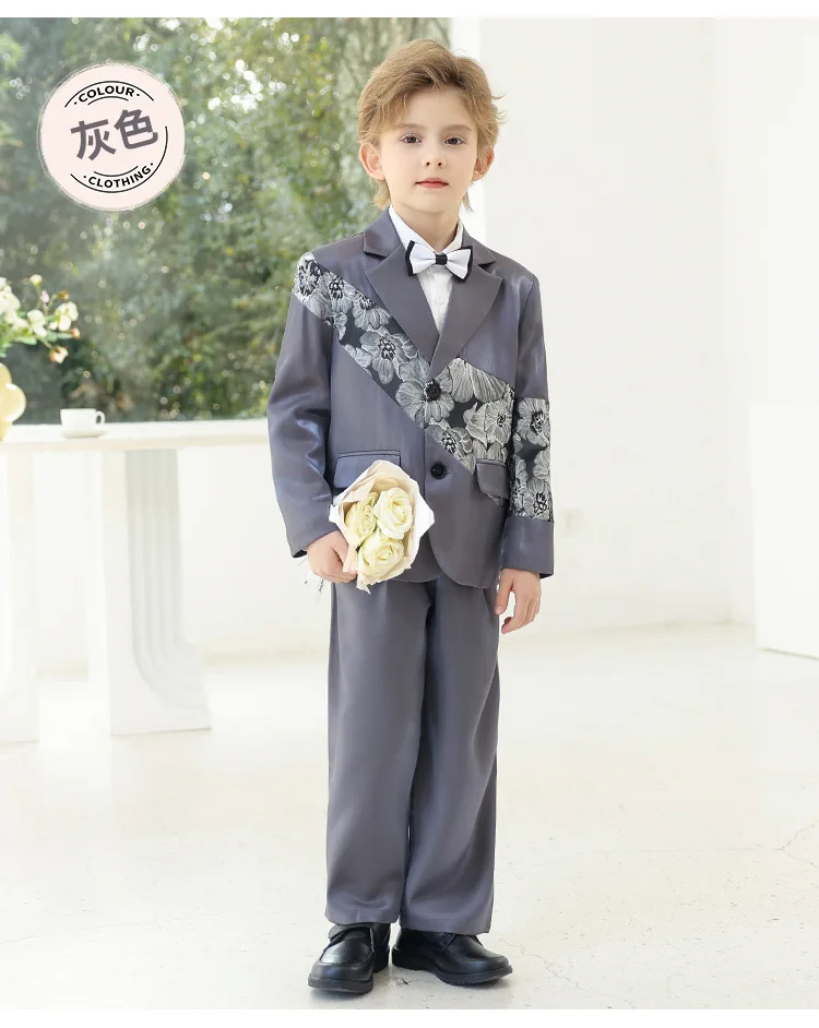 Bedruckte Anzugjacke im chinesischen Stil für Jungen, Kostüm für Modenschau-Moderatoren, Blumenmädchen-Geburtstagskleid für Einjährige A5057 – Detail 8