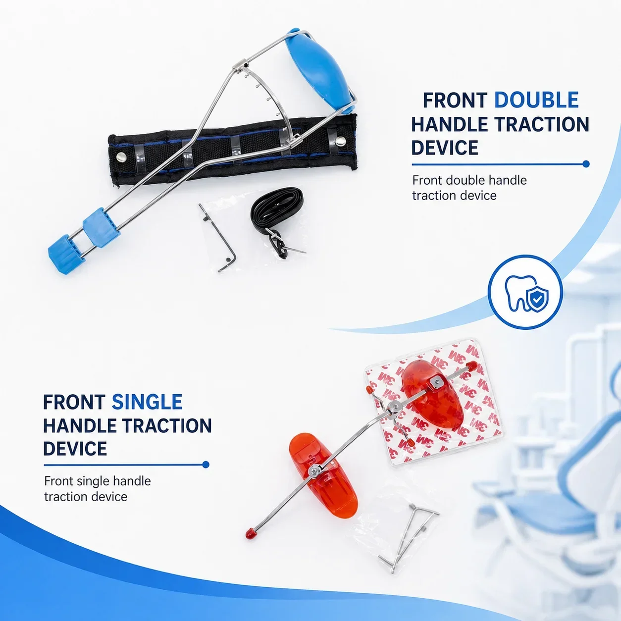 Adjustable Orthodontic Face Mask Headgear with Chin Cup & Facebow, Single/Double Lever Dental Ortho Traction Tool for Clinic