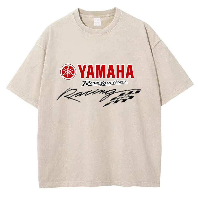 Yamaha Heavyweight Cotton Large‑Sized T‑Shirt for Men - Summer Retro Round‑Neck Short‑Sleeve Casual Sports Top - Breathable Soft
