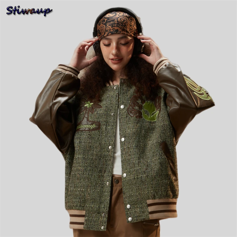 

Women's Autumn Bomber Jacket PU Patchwork Mens Fashion Clothing Trends 2023 New Plus Size Baseball Jackets Women Free Shipping