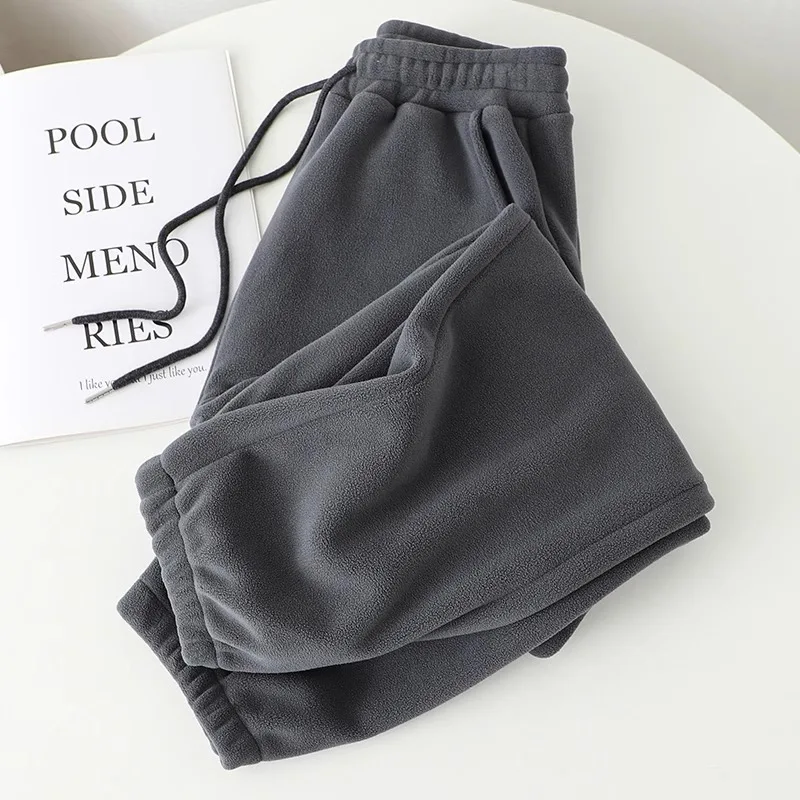 

Thickened Fleece Drawstring Sweatpants Women's Sporty Casual Pants Autumn Winter Fluffy Lined Elastic Waist Color Long ...