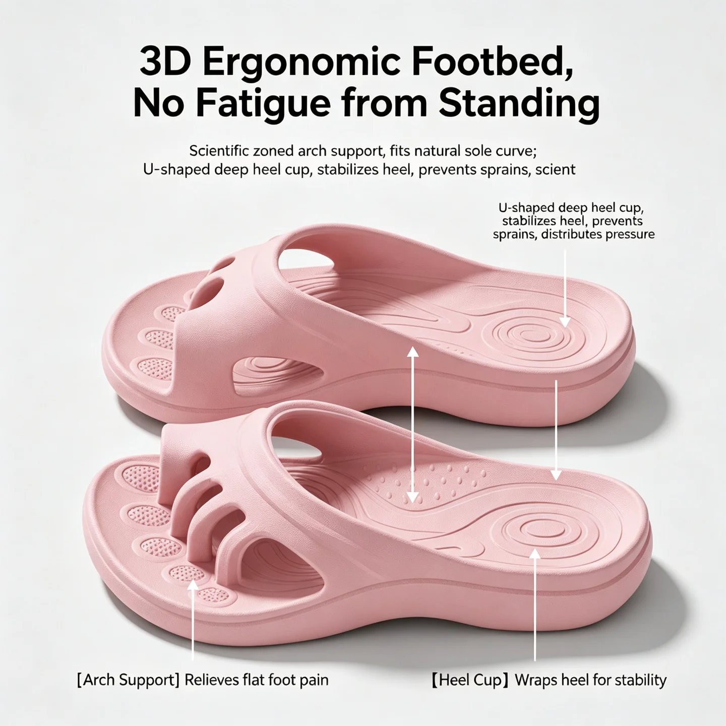 Ergonomische Damen-Hausschuhe mit Fußgewölbestütze, dicke Plateausohle, rutschfest, weiches EVA-Material, Badeschlappen für drinnen und draußen, lässige Sandalen für den Strand. – Detail 5