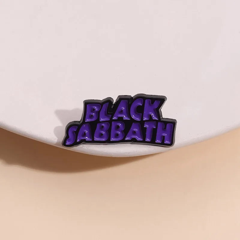 Simple Design Purple English Letter Enamel Brooch Fashion Black Sabbath Backpack Lapel Badge Pins Party Gift For Women Men