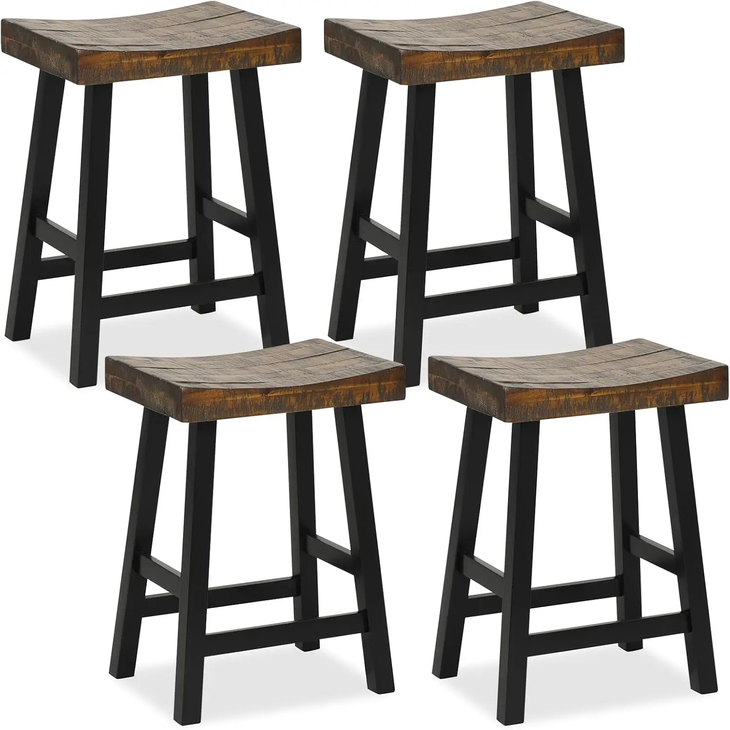 

Giantex Bar Stools Set of 4, 24" Counter Height Saddle Stools, Bar Dining Chairs with Rubber Wood Frame & Footrest, Backless Bar