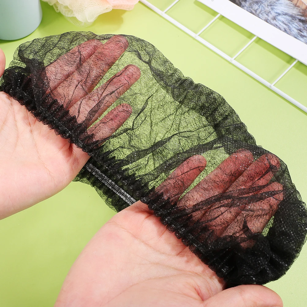 

200pcs Disposable Hair Caps Non woven 18 Inch Black Double Elastic for Food Service Restaurant Cooking Sanitation Dust Proof