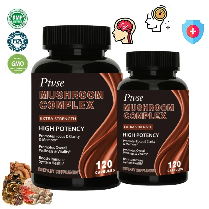 Strength Brazil Mushroom Capsules -Lions Mane Cordyceps Reishi - Brain Supplement for Memory and Focus Relief Stress Better Mood