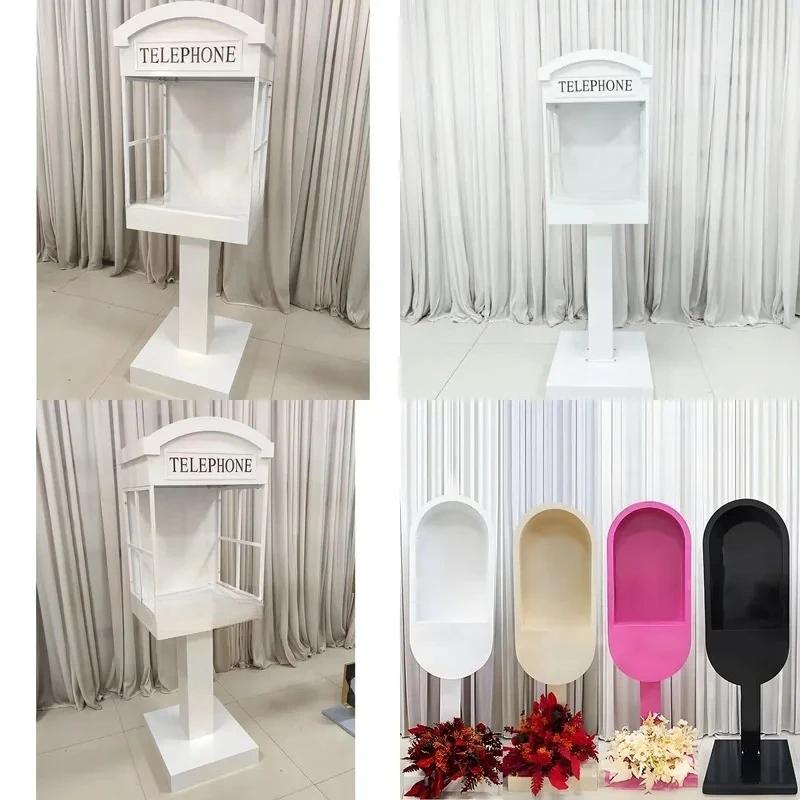 White Metal London Phone Booth Removable Audio Prop for Wedding Reception Party Decoration Supplies