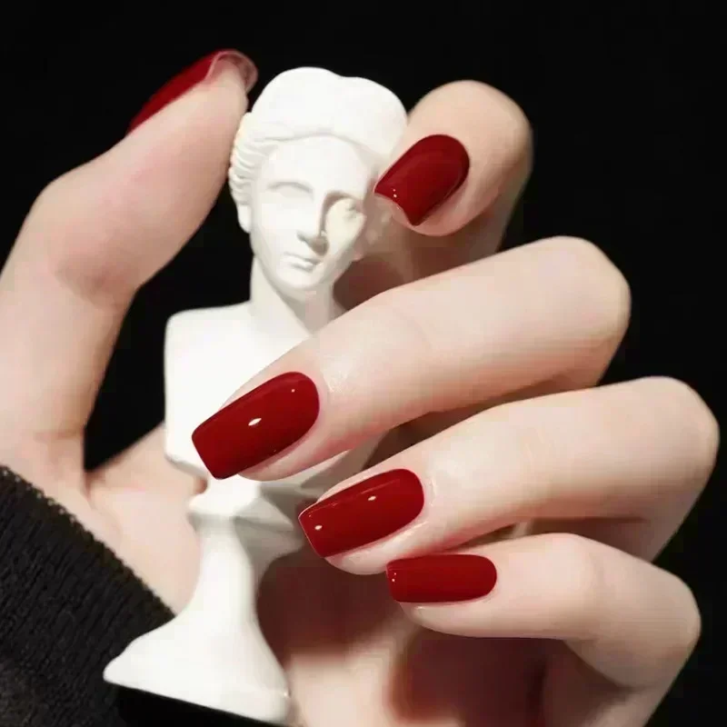 24 pçs/caixa longo stiletto unhas falsas com cola vermelho nu rosa branco milktea cor geléia unhas dicas cobertura completa imprensa em unhas