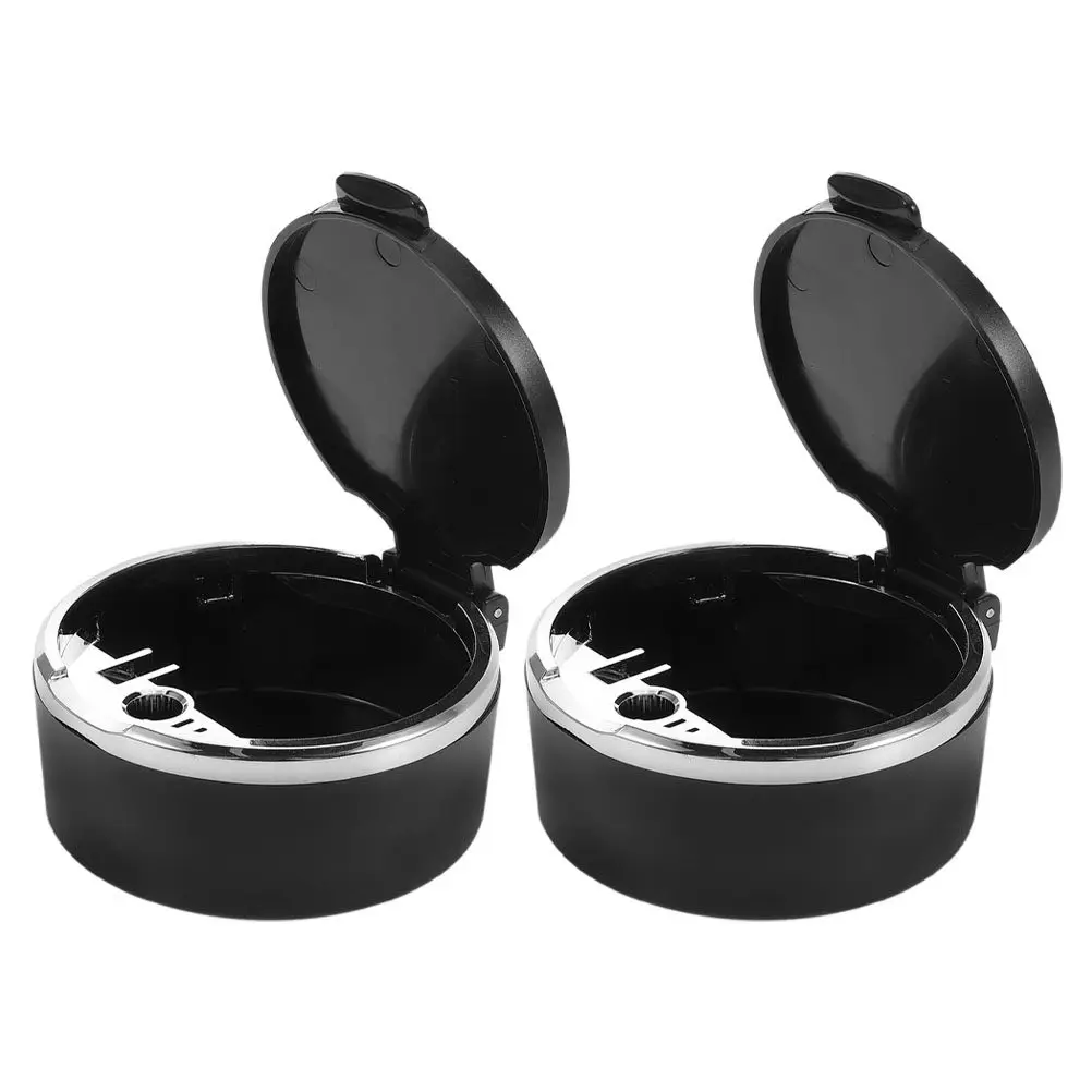 

2 Pcs Universal Car Accessories Small Auto Ashtray Compact Vehicle Trash Can Travel ABS Lid