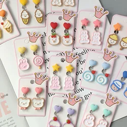 13 Style Cute Cartoon Children Baby Girl Jewelry Kids Animals Ice Cream Rabbit Resin Ear Clip On Non Pierced Earrings