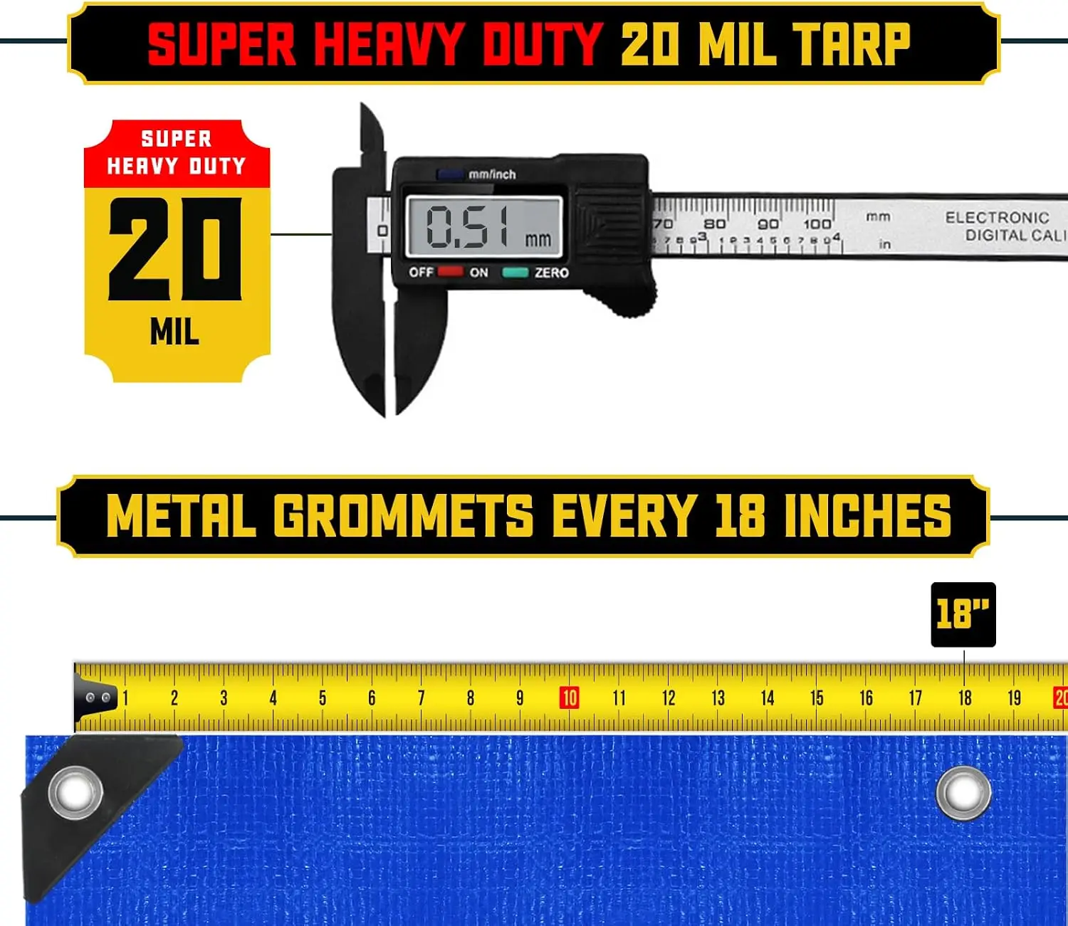 Extreme Heavy Duty 20 Mil Tarp Cover, Waterproof, UV Resistant, Rip and Tear Proof, Poly Tarpaulin with Reinforced Edges