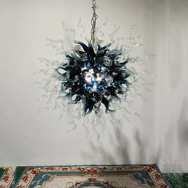 LONGREE Luxury Glass Chandeliers Fancy Art Aegean Blue Shade Globe LED Light Hand Blown Glass Chandelier Light Fixtures