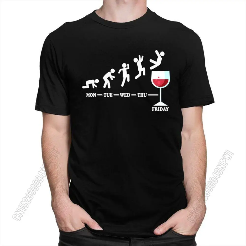 Wine Friday Weekend Tshirt Men Graphic T Shirt Novelty T-Shirts Loose Fit 100% Cotton Tee Tops Merchandise