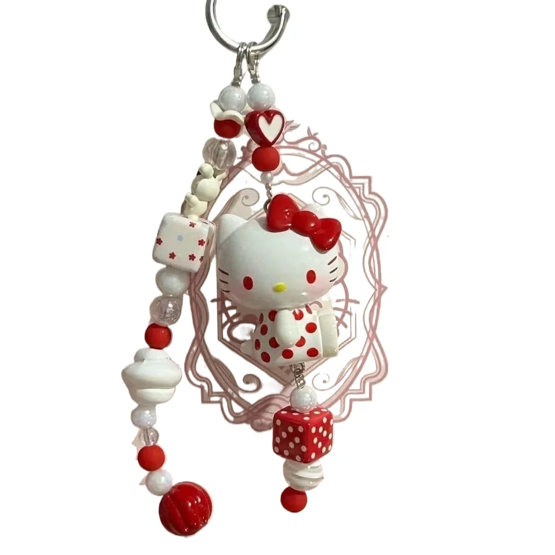2025 Nowy Różowy Wisiorek Uroczy Kreskówkowy Kot KT Z Koralikami Ozdoba na Telefon Komórkowy Mała i Wykwintna Dekoracja Zawieszka do Torby