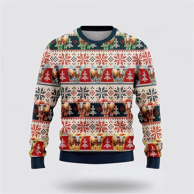 Kuh Grafik Hässliche Weihnachten Pullover Männer Casual Mode Lose Pullover Top 3D Gedruckt Tier Weihnachten Beliebte Sweatshirt Männer Tops