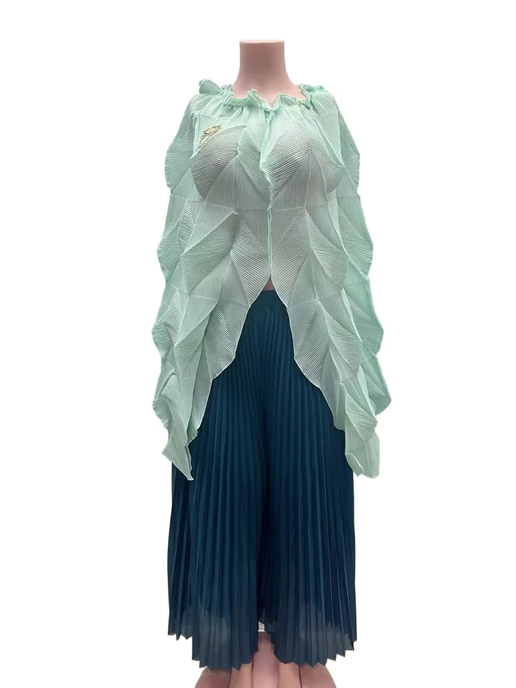 

EGRM Irregular Bandage Patchwork Design Pleated Women's Two Pieces Set Off-Shoulder Top And Wide-Leg Pants Chic New 7R2975