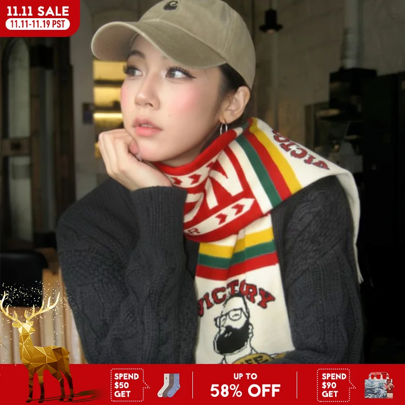 Maden المرأة WIN LIFE الأحمر الأبيض وشاح بطل شال مروحة الرجعية هامش محبوك كرة القدم الداعم الشتاء الدافئ التبعي #1