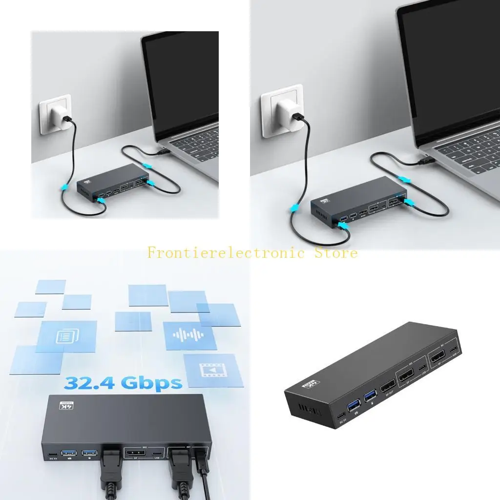 

G8DB 4K@144HZ 2 DisplayPort KVM -коммутатор монитор компьютера 2 порт переключатель KVM расширенный дисплей для монитора ПК