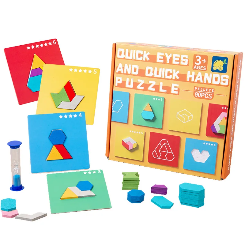 New Arrival 3D Wooden Puzzles Color Shape Cognition Math Toys Tangram Building Blocks Two-person Interactive Board Games